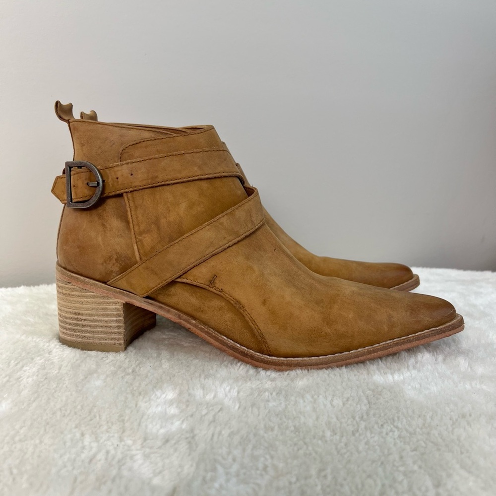 Free People Cognac Suede Wrap-Strap Ankle Booties